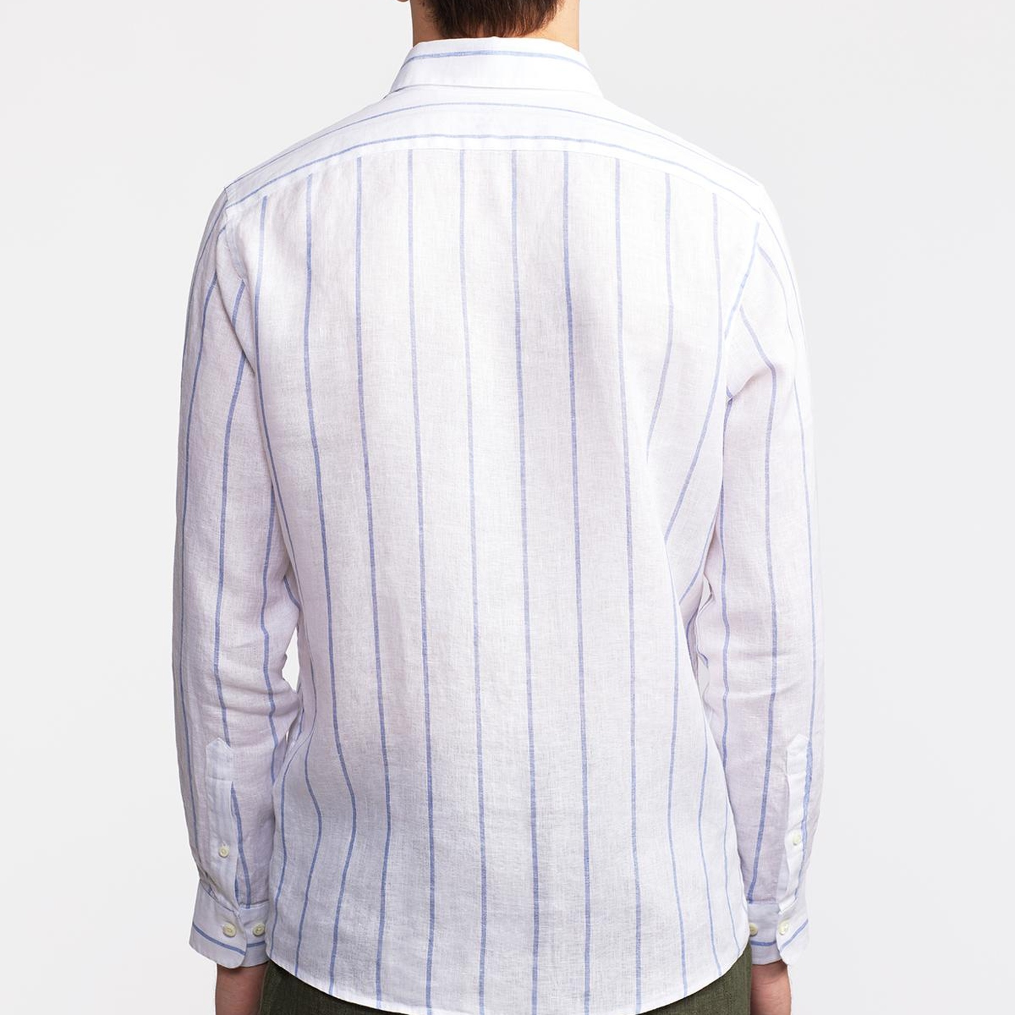 Erkek Beyaz Düğmeli Yaka Cooper Fit İrlanda Keten Gömlek