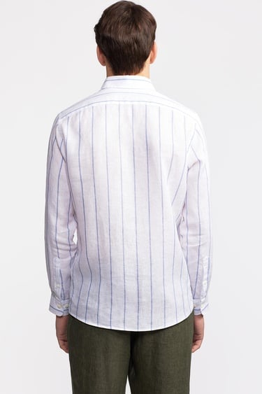  Erkek Beyaz Düğmeli Yaka Cooper Fit İrlanda Keten Gömlek