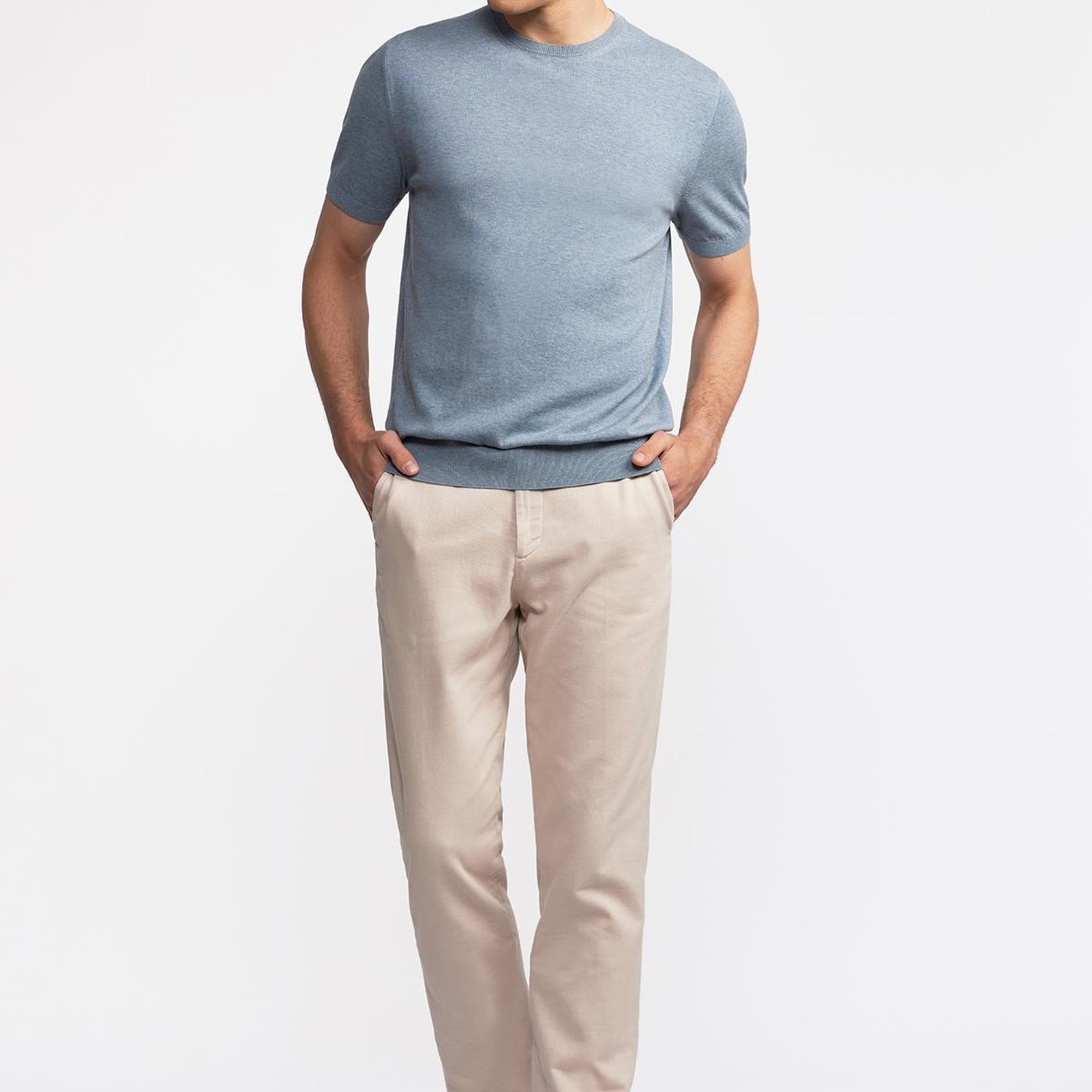 Erkek Mavi Kısa Kollu Bisiklet Yaka Kazak