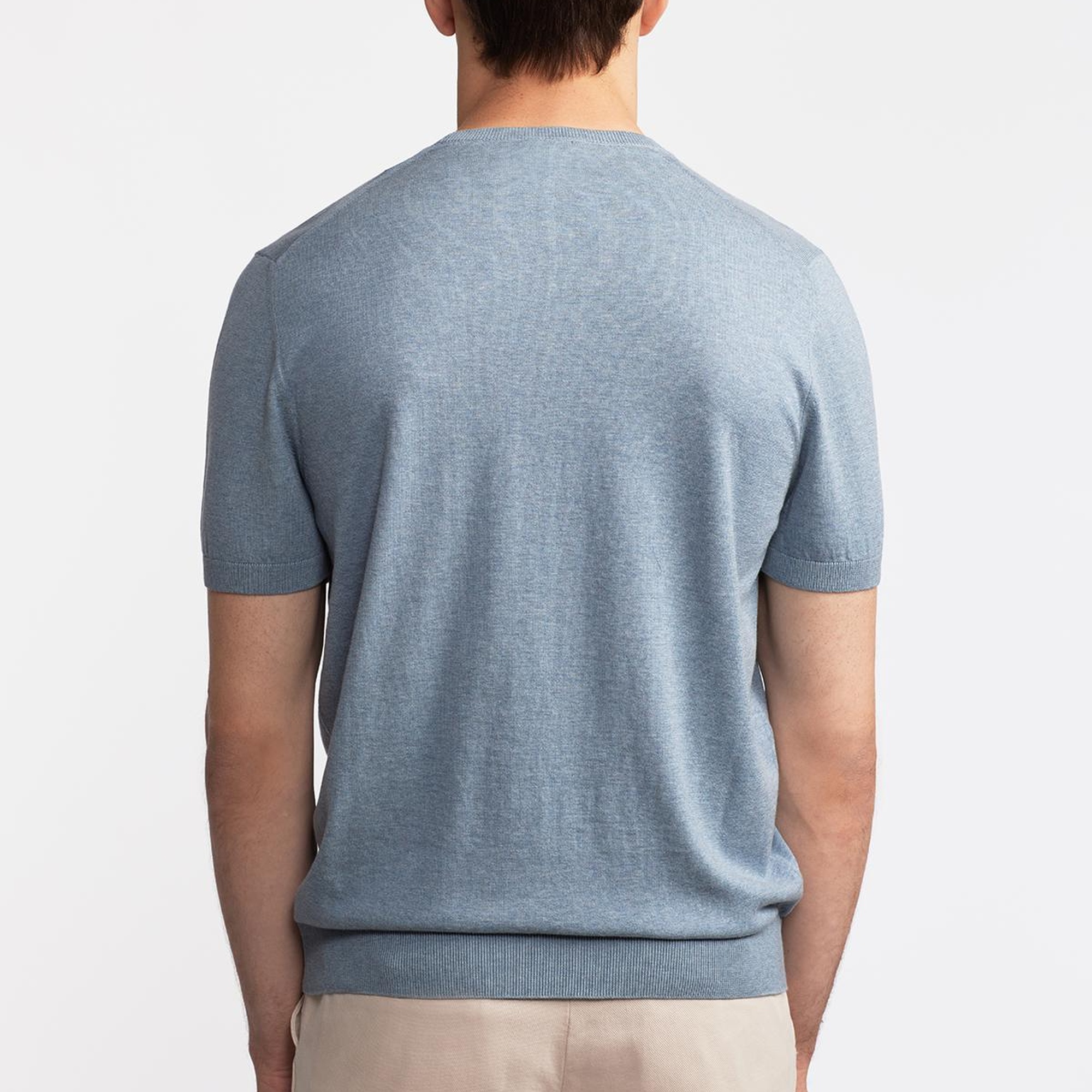 Erkek Mavi Kısa Kollu Bisiklet Yaka Kazak