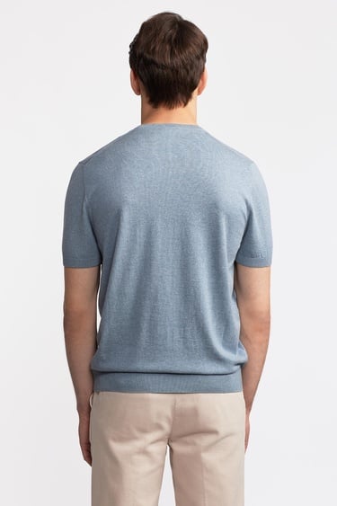  Erkek Mavi Kısa Kollu Bisiklet Yaka Kazak