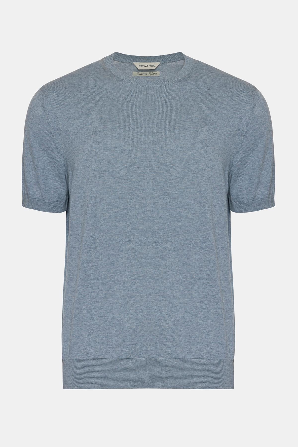  Erkek Mavi Kısa Kollu Bisiklet Yaka Kazak