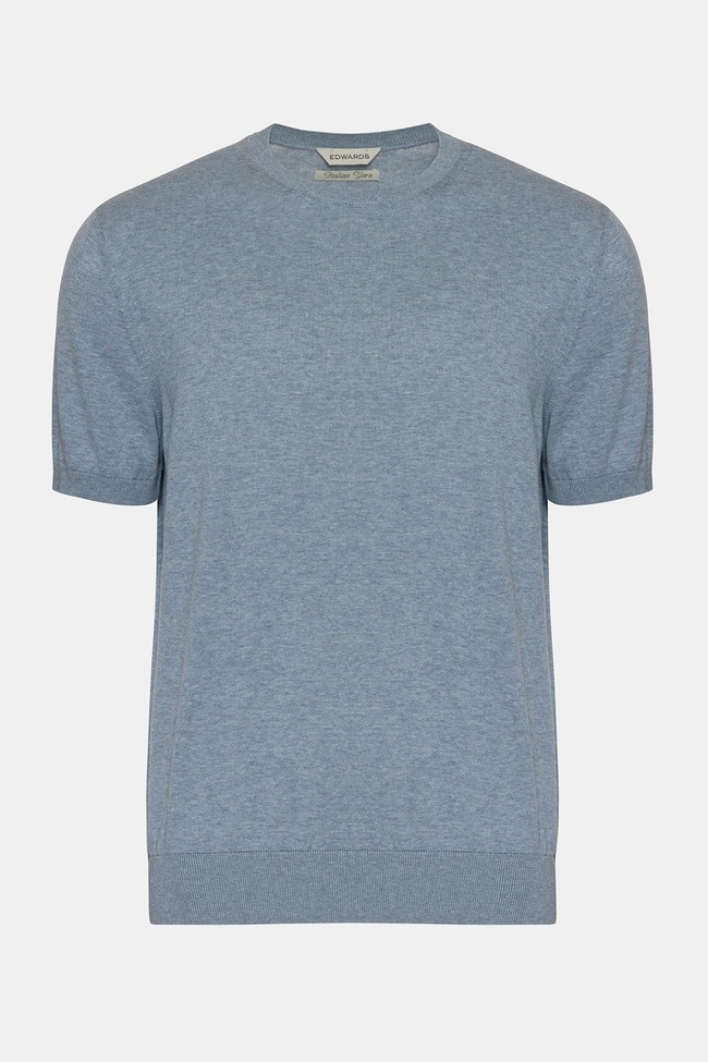  Erkek Mavi Kısa Kollu Bisiklet Yaka Kazak