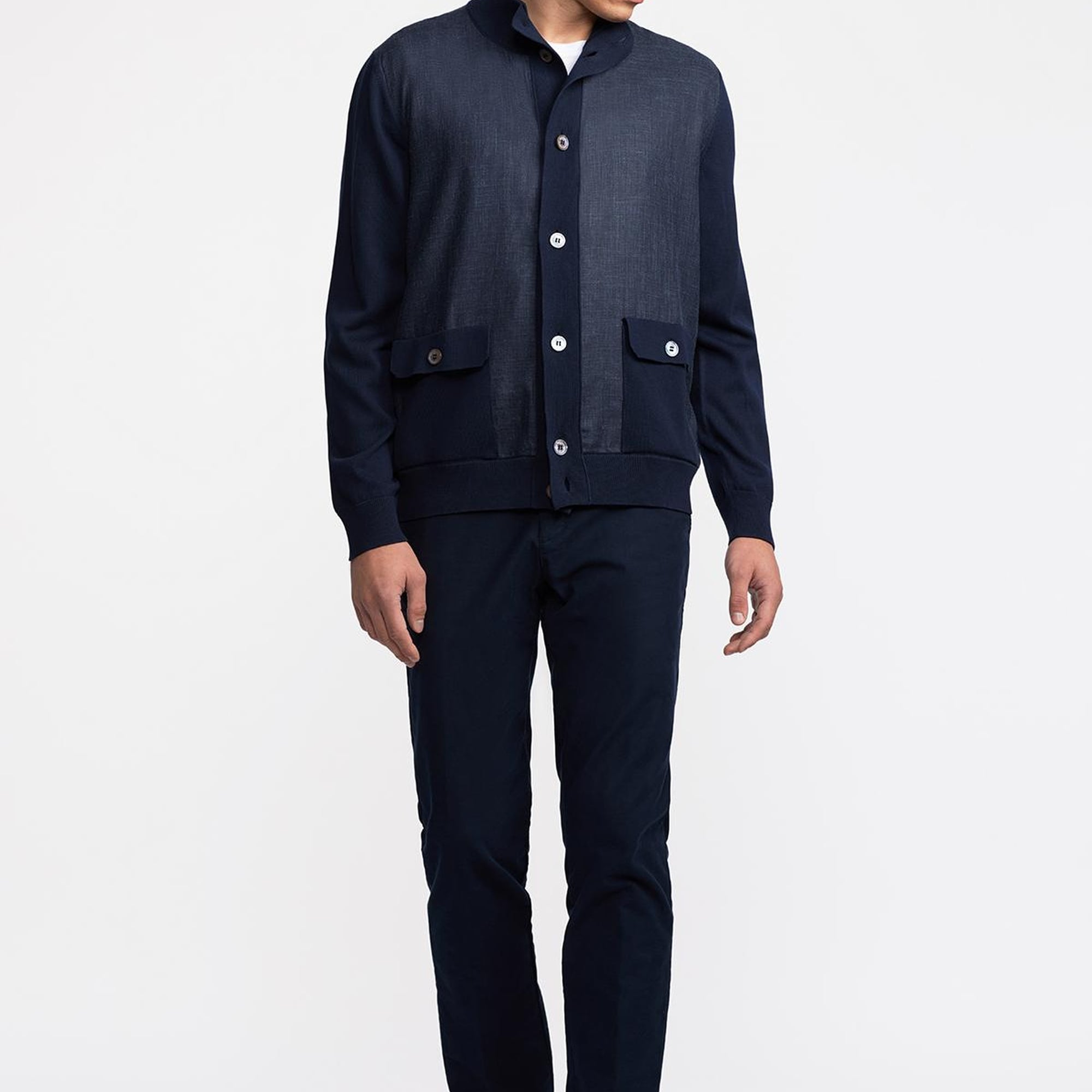 Erkek Lacivert Düğmeli Cep Detaylı Hırka