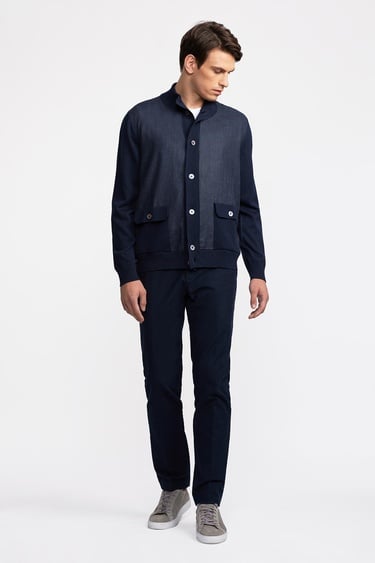  Erkek Lacivert Düğmeli Cep Detaylı Hırka