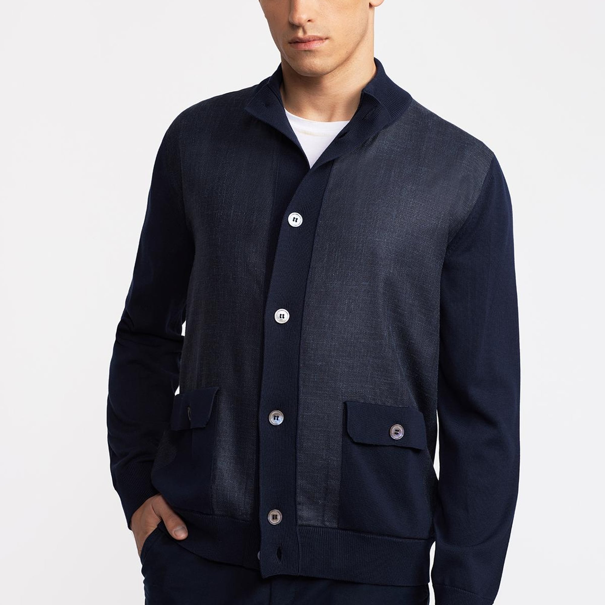 Erkek Lacivert Düğmeli Cep Detaylı Hırka