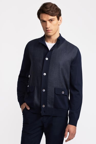  Erkek Lacivert Düğmeli Cep Detaylı Hırka