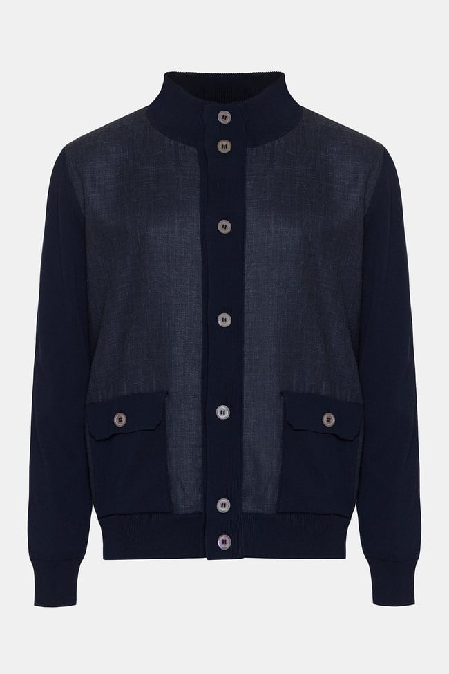  Erkek Lacivert Düğmeli Cep Detaylı Hırka