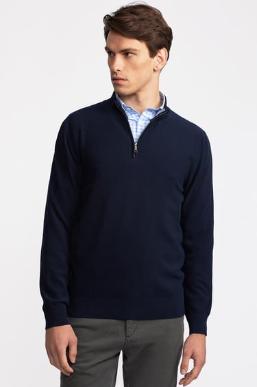  Erkek Lacivert Yarım Fermuarlı Hırka