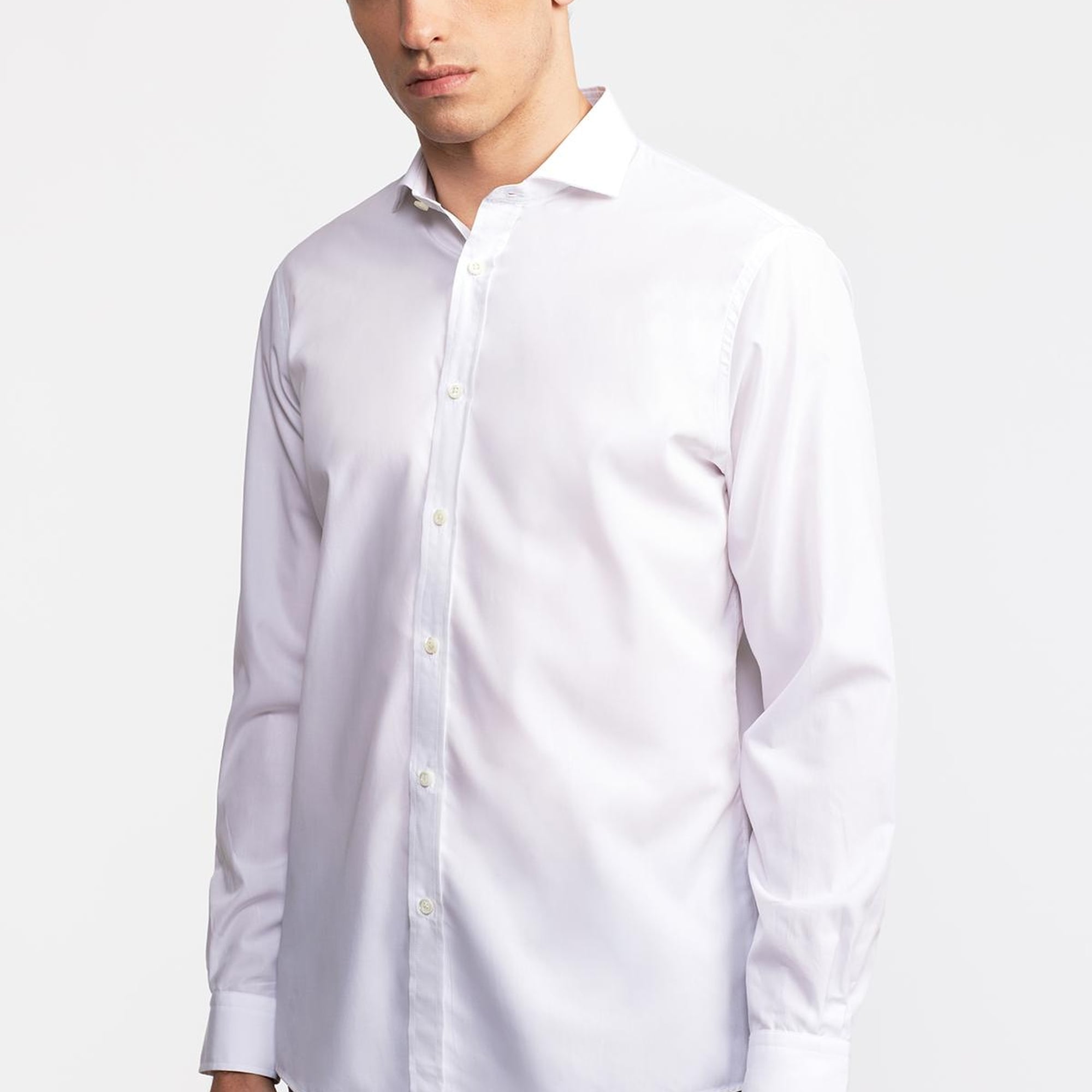 Erkek Beyaz Cooper Fit İtalyan Yaka Klasik Gömlek