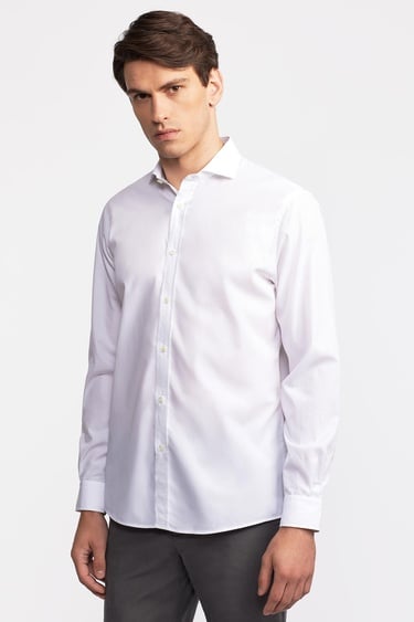  Erkek Beyaz Cooper Fit İtalyan Yaka Klasik Gömlek