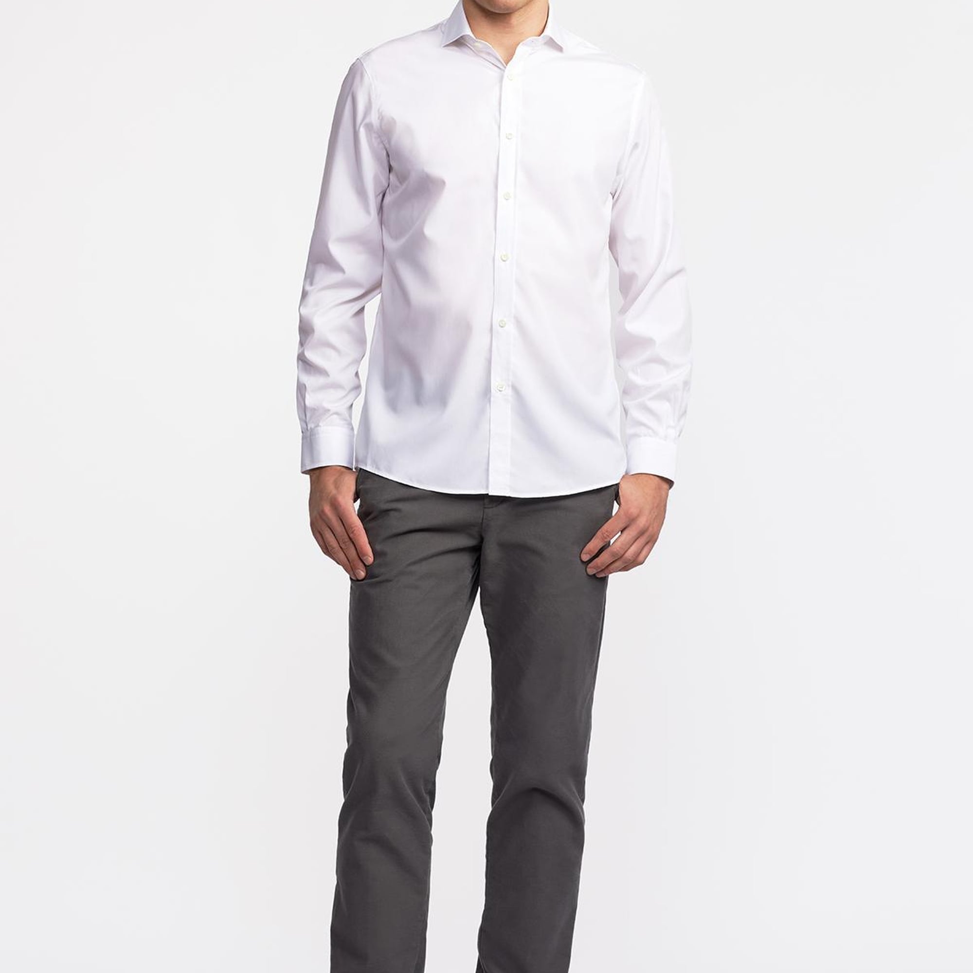 Erkek Beyaz Cooper Fit İtalyan Yaka Klasik Gömlek