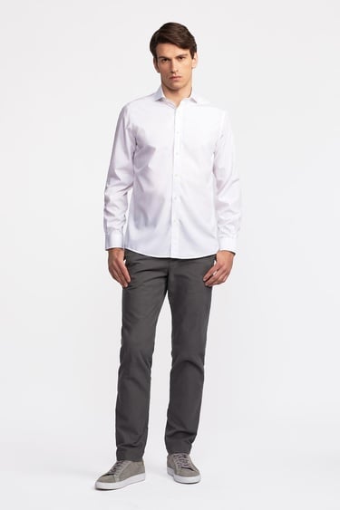  Erkek Beyaz Cooper Fit İtalyan Yaka Klasik Gömlek