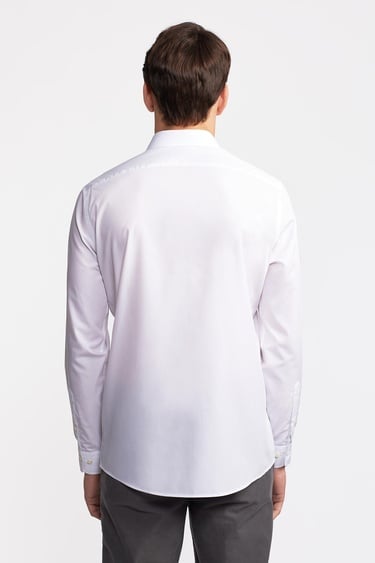  Erkek Beyaz Cooper Fit İtalyan Yaka Klasik Gömlek