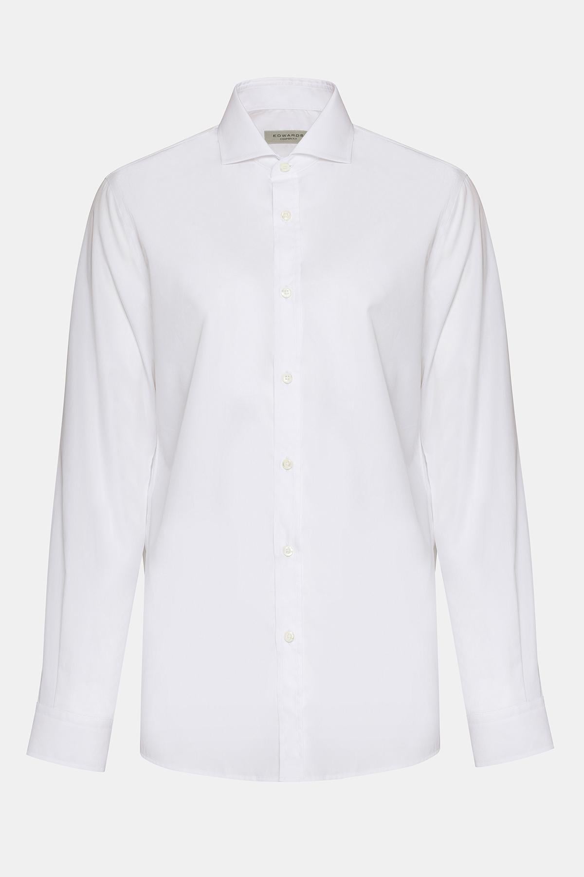  Erkek Beyaz Cooper Fit İtalyan Yaka Klasik Gömlek