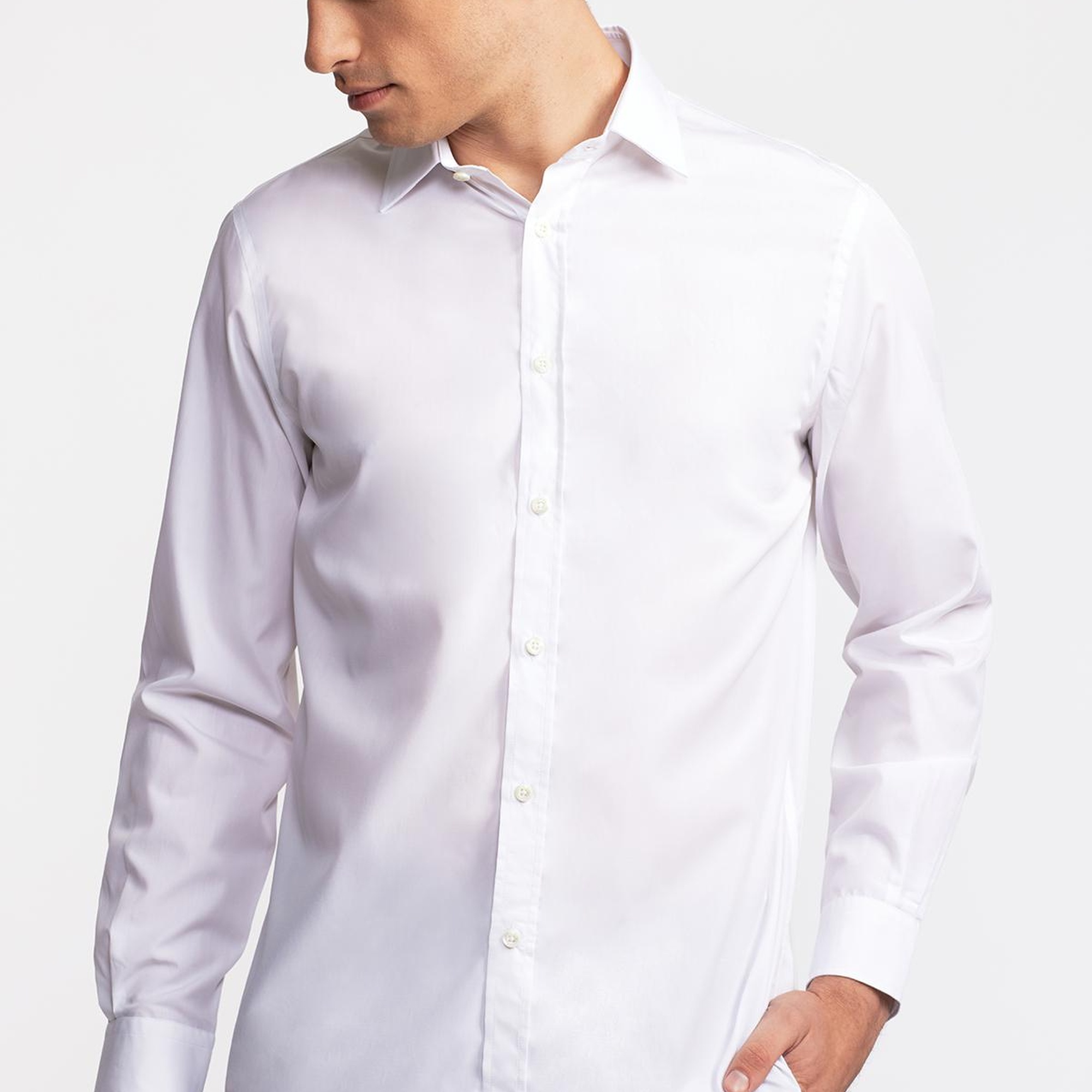 Erkek Beyaz Cooper Fit Kravat Yaka Klasik Gömlek