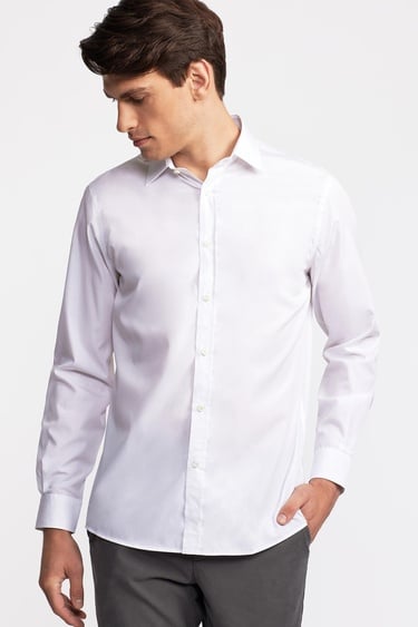  Erkek Beyaz Cooper Fit Kravat Yaka Klasik Gömlek