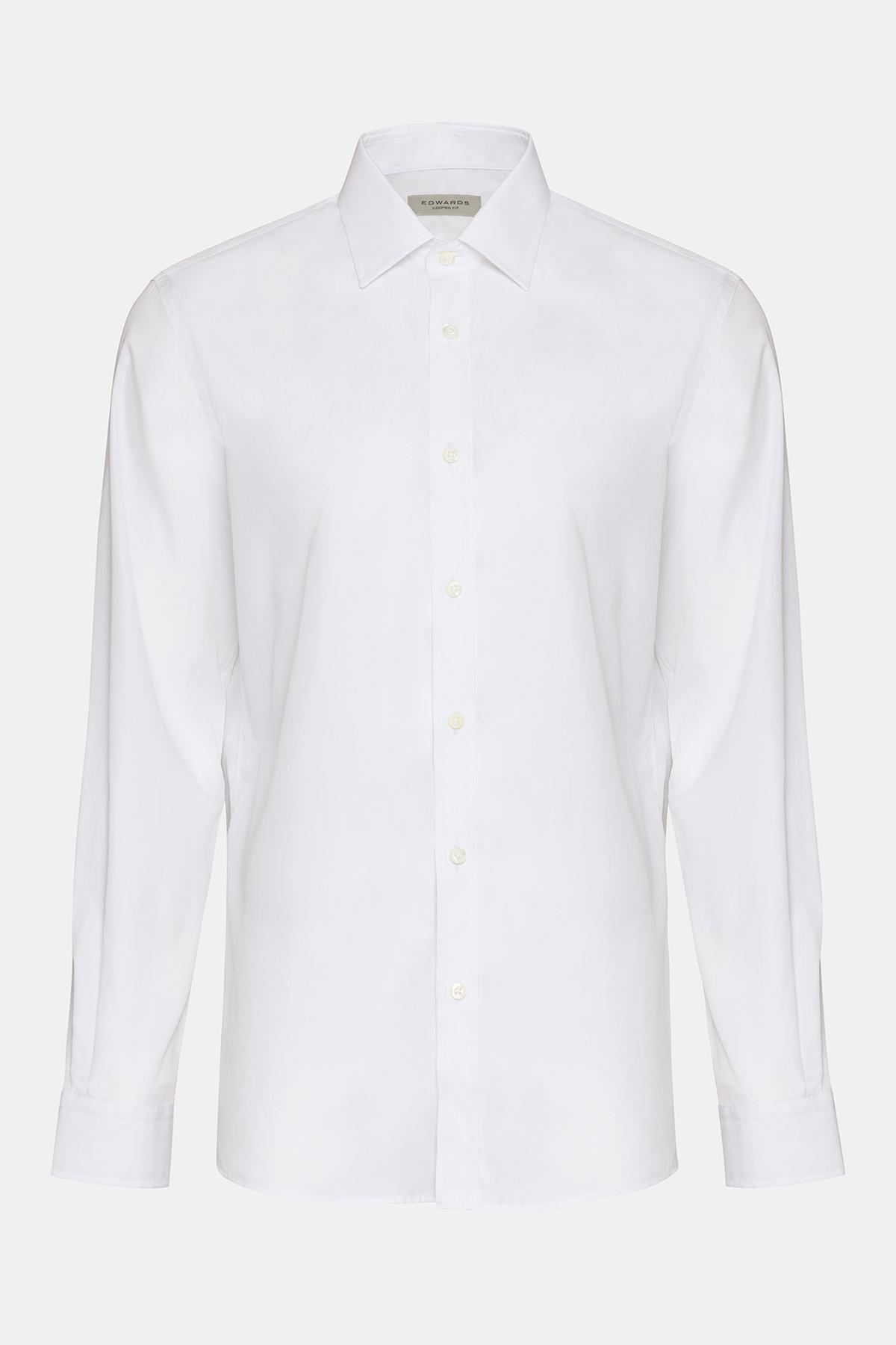  Erkek Beyaz Cooper Fit Kravat Yaka Klasik Gömlek