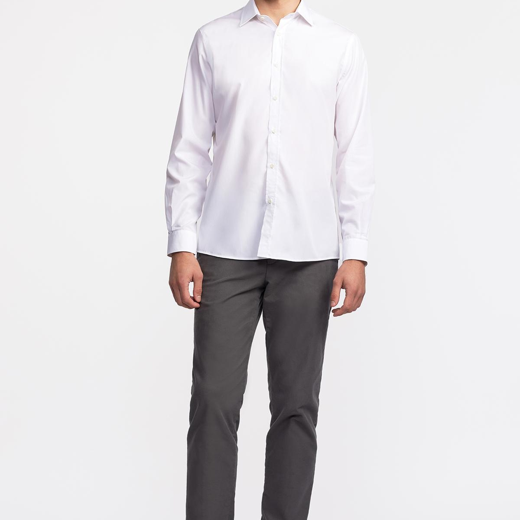 Erkek Beyaz Cooper Fit Kravat Yaka Klasik Gömlek