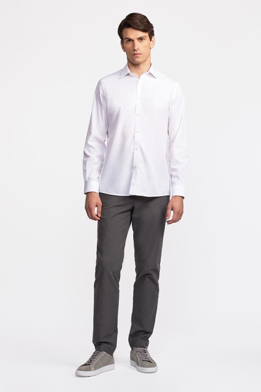 Erkek Beyaz Cooper Fit Kravat Yaka Klasik Gömlek