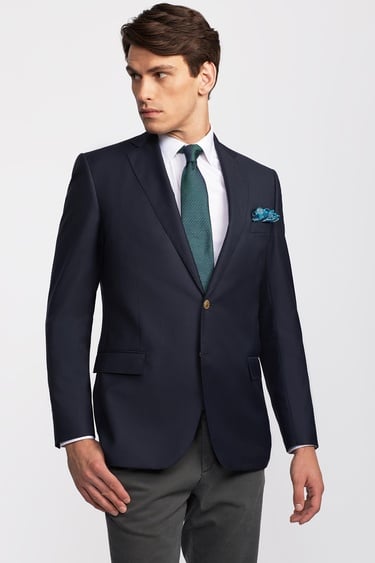  Erkek Lacivert Mono Yaka Yün Delfino Blazer Ceket