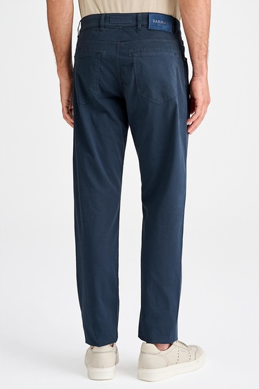  Erkek Mavi Pamuk İpek Karışımlı 5 Cep Pantolon