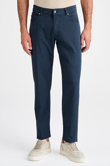  Erkek Mavi Pamuk İpek Karışımlı 5 Cep Pantolon