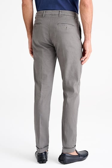  Erkek Gri Keten Chino Pantolon