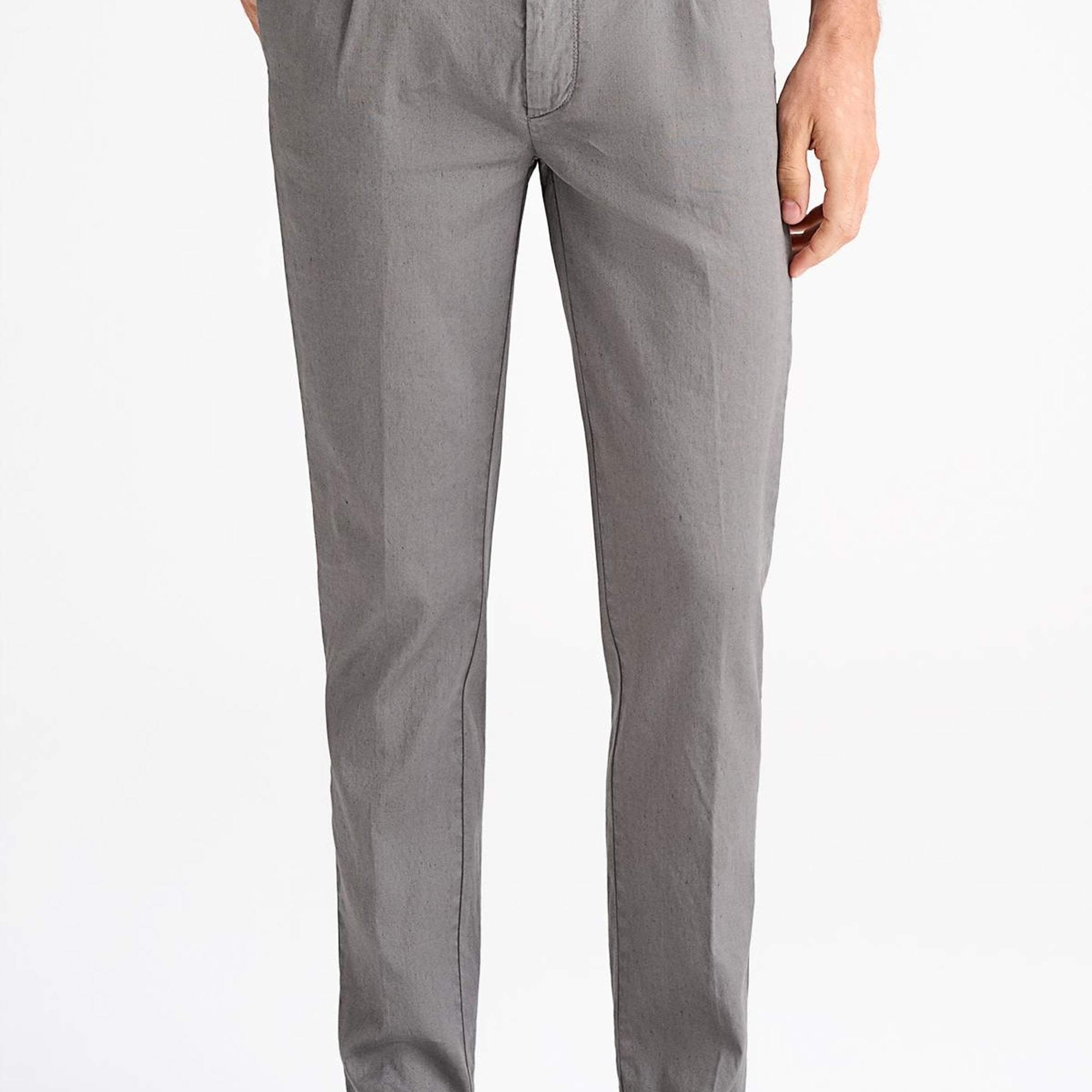 Erkek Gri Keten Chino Pantolon