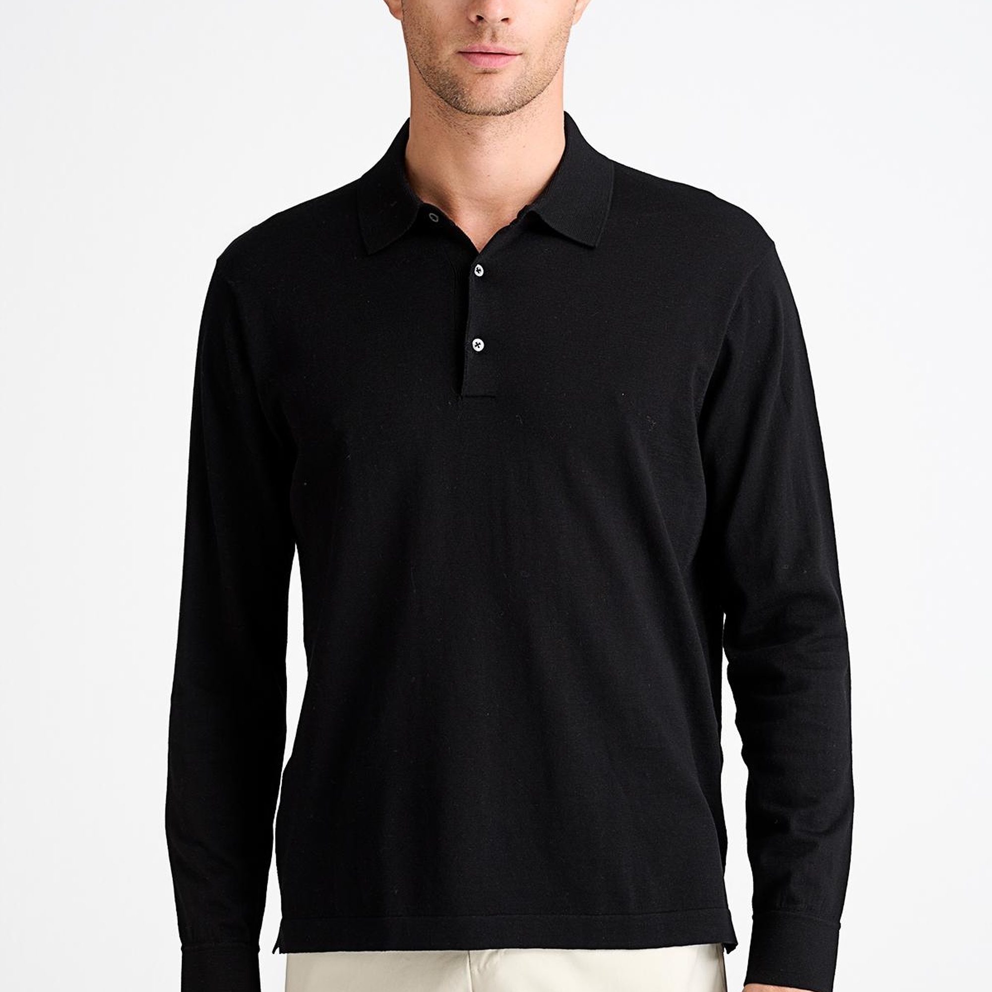 Erkek Siyah Pamuk İpek Karışımlı Polo Yaka Kazak