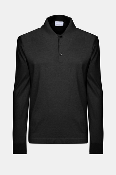  Erkek Siyah Pamuk İpek Karışımlı Polo Yaka Kazak