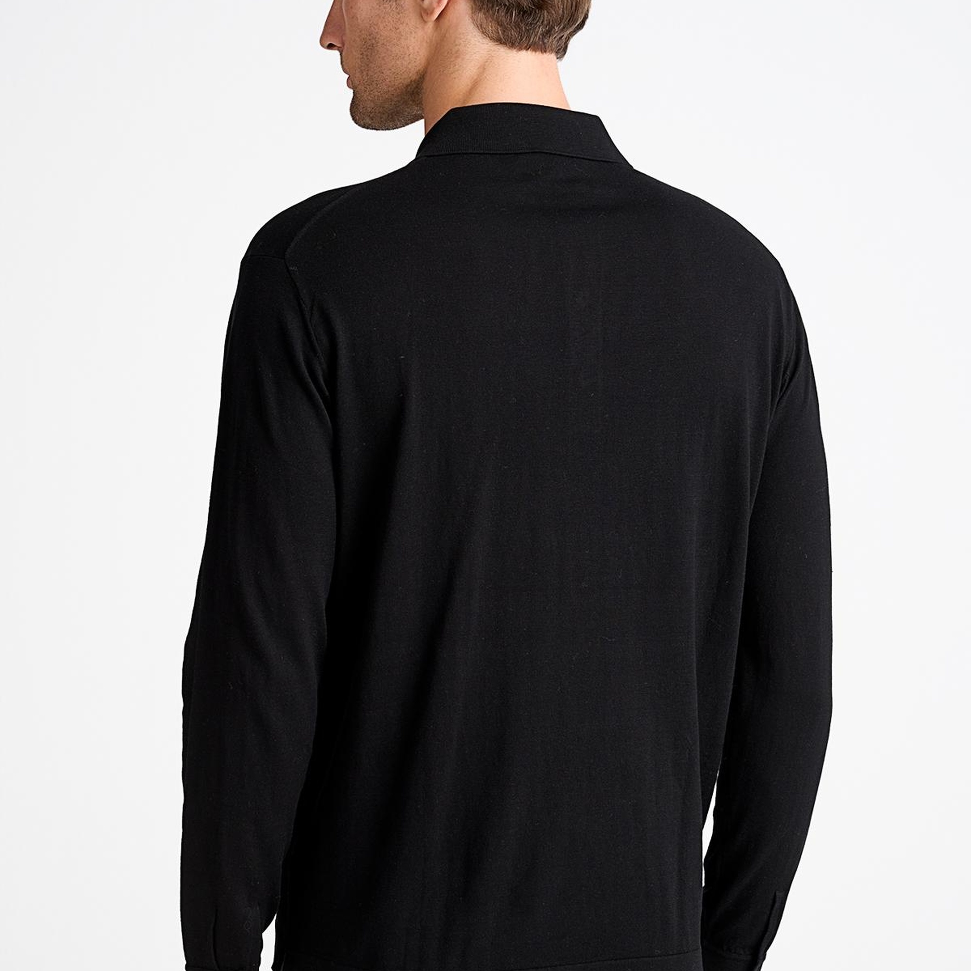 Erkek Siyah Pamuk İpek Karışımlı Polo Yaka Kazak