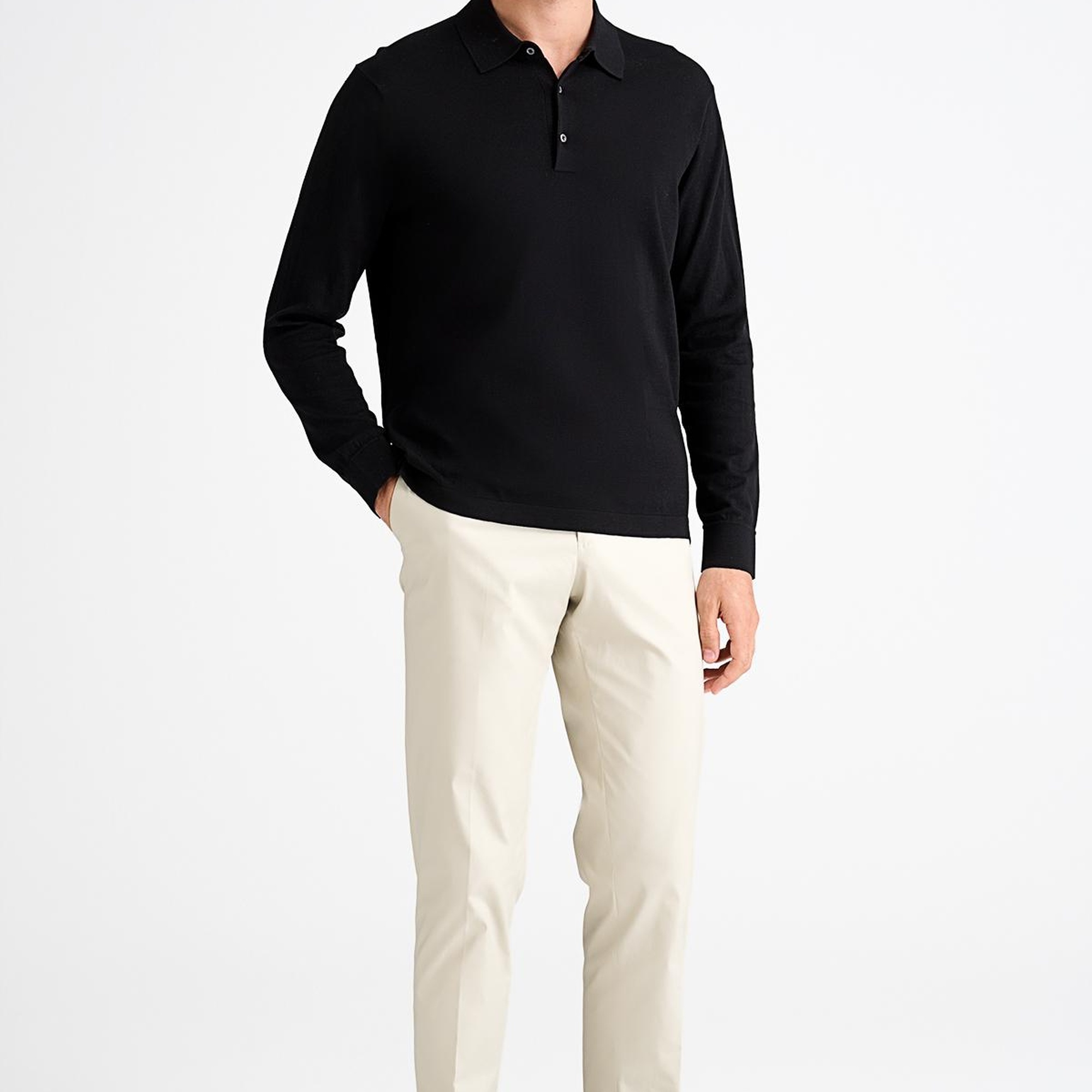 Erkek Siyah Pamuk İpek Karışımlı Polo Yaka Kazak