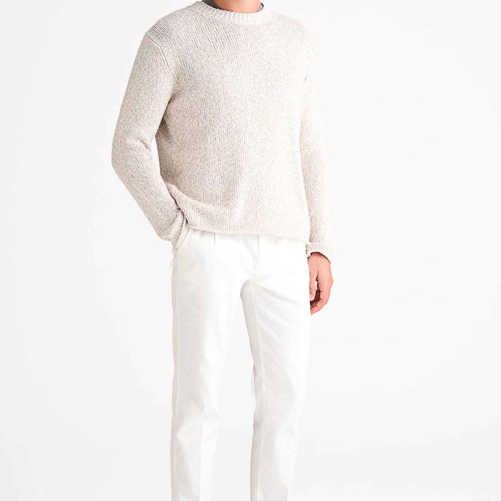 Erkek Vizon Pamuklu Bisiklet Yaka Triko