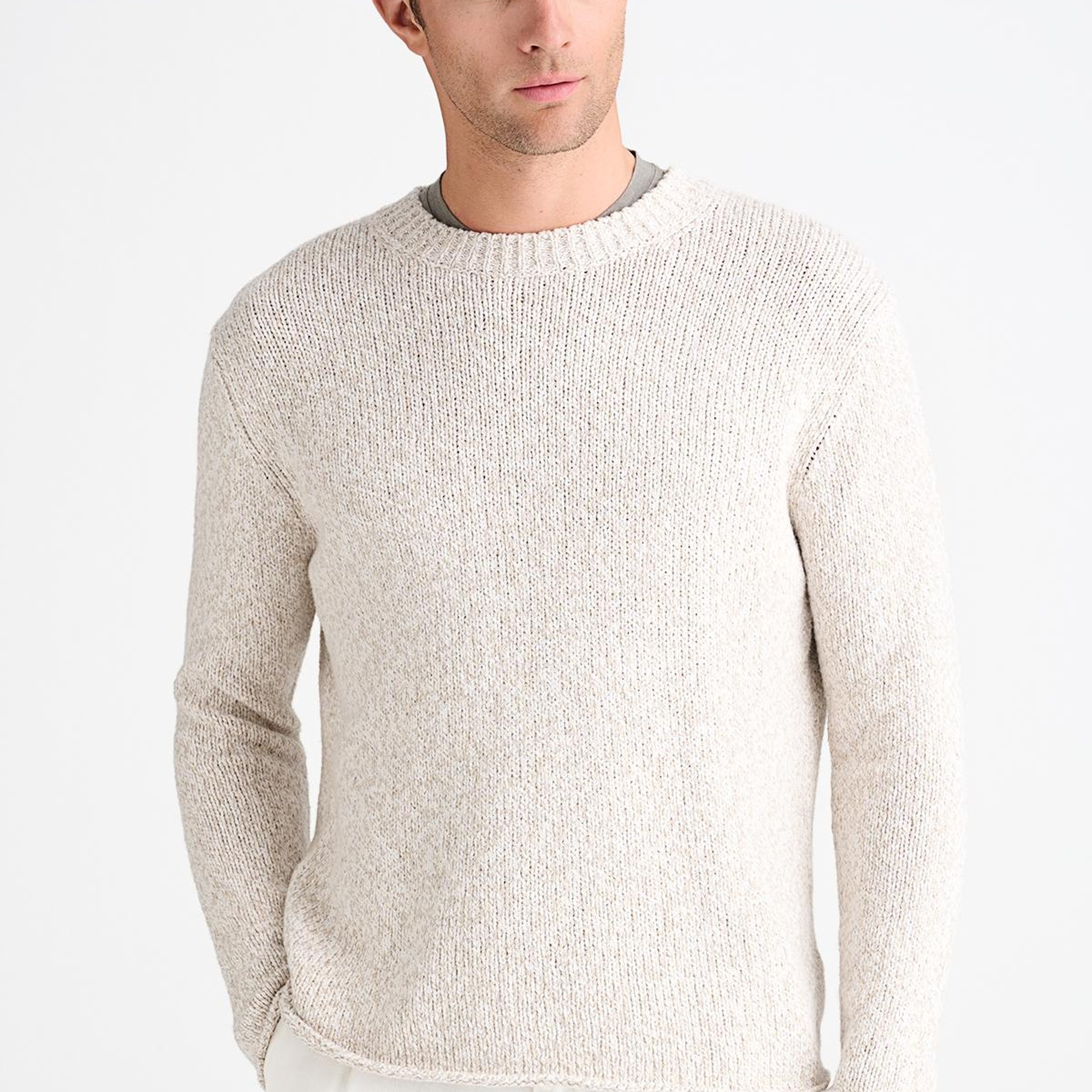 Erkek Vizon Pamuklu Bisiklet Yaka Triko