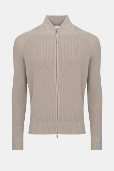  Erkek Bej Pamuk Kaşmir Karışımlı Fermuarlı Hırka