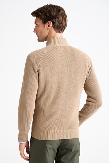  Erkek Bej Pamuk Kaşmir Karışımlı Fermuarlı Hırka