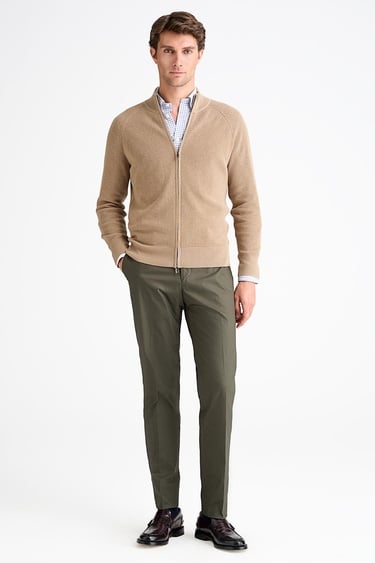  Erkek Bej Pamuk Kaşmir Karışımlı Fermuarlı Hırka