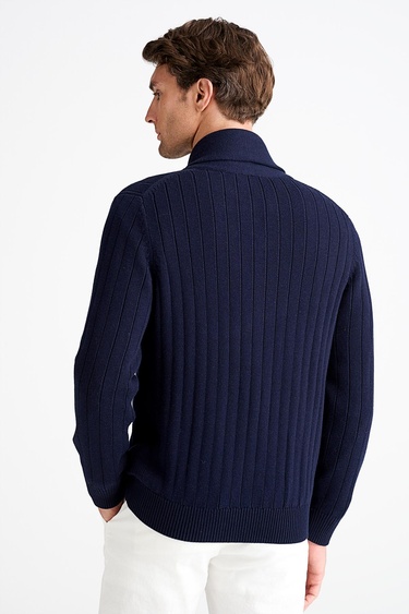  Erkek Lacivert Pamuk Kaşmir Karışımlı Şal Yaka Düğmeli Hırka