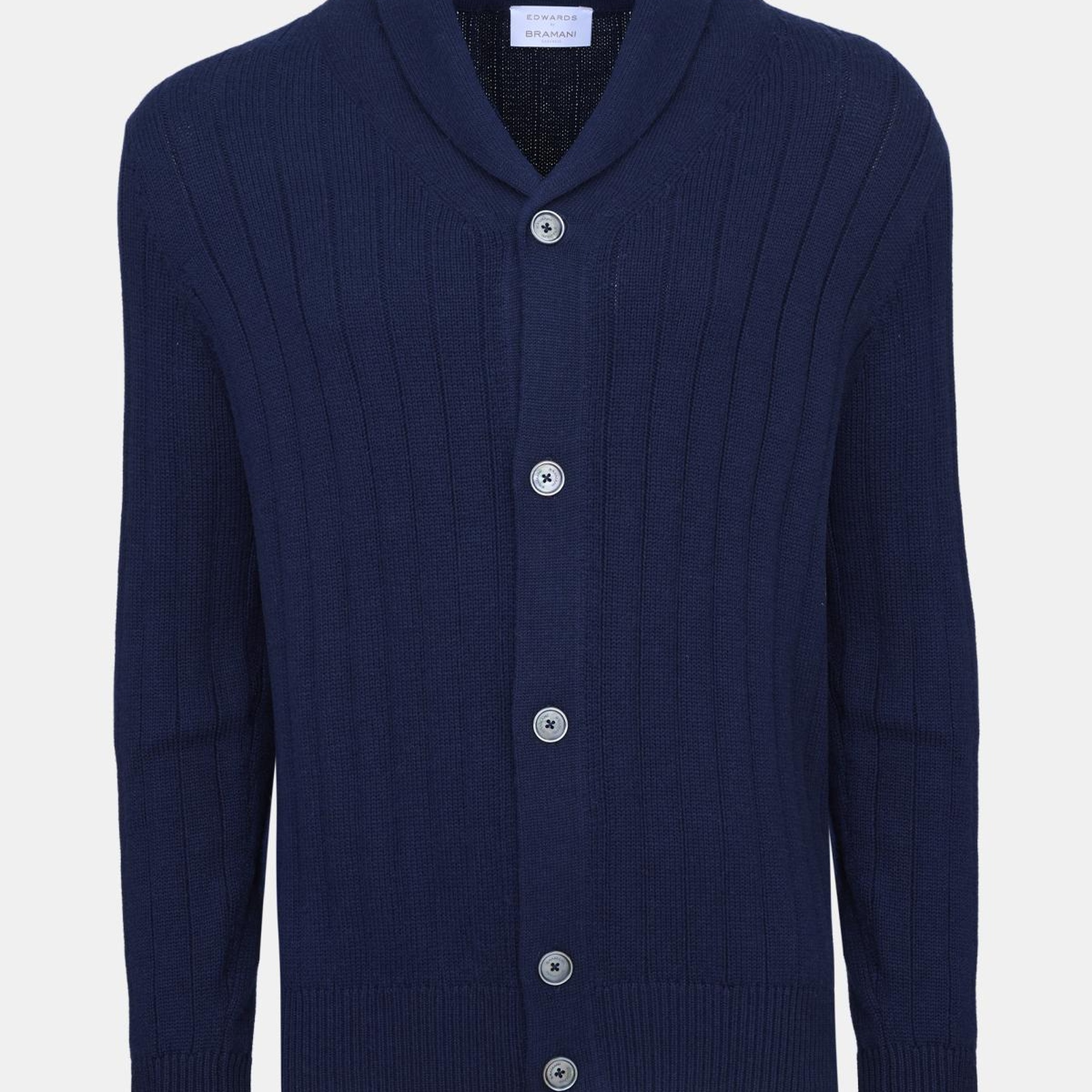 Erkek Lacivert Pamuk Kaşmir Karışımlı Şal Yaka Düğmeli Hırka