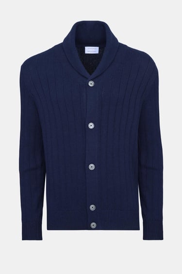  Erkek Lacivert Pamuk Kaşmir Karışımlı Şal Yaka Düğmeli Hırka