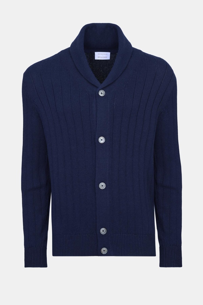  Erkek Lacivert Pamuk Kaşmir Karışımlı Şal Yaka Düğmeli Hırka