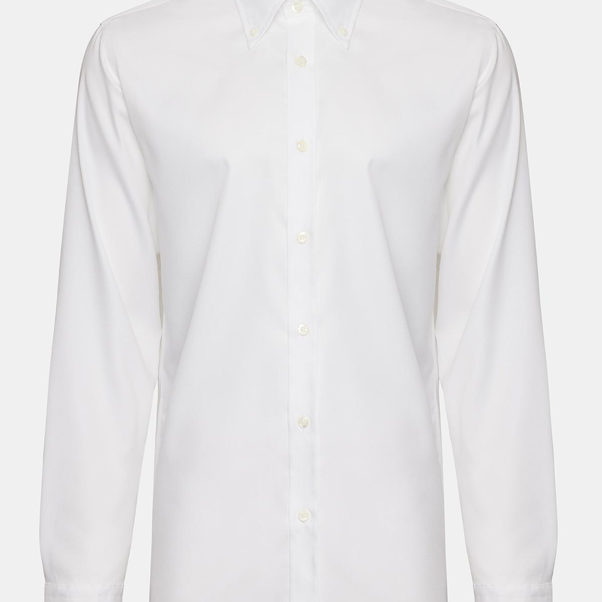 Erkek Beyaz Cooper Fit Düğmeli Yaka Non-Iron Spor Gömlek