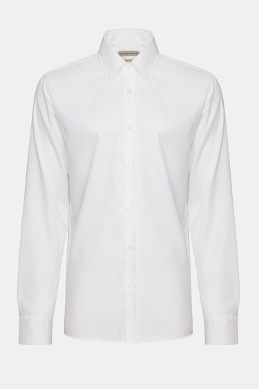  Erkek Beyaz Cooper Fit Düğmeli Yaka Non-Iron Spor Gömlek