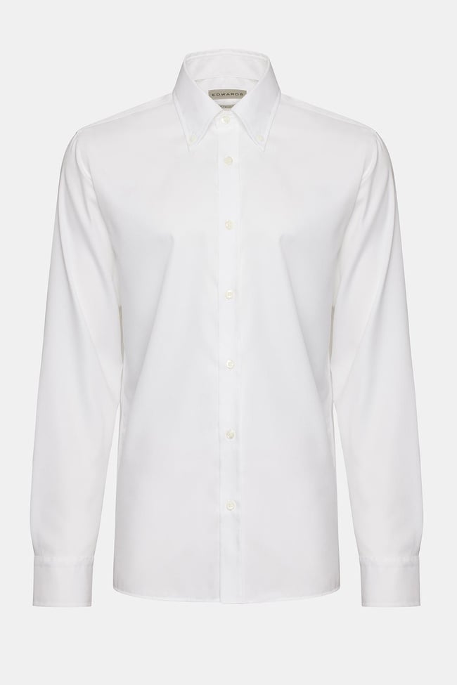  Erkek Beyaz Cooper Fit Düğmeli Yaka Non-Iron Spor Gömlek