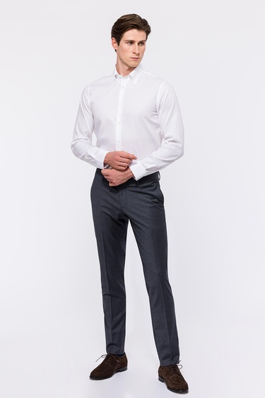  Erkek Beyaz Cooper Fit Düğmeli Yaka Non-Iron Spor Gömlek