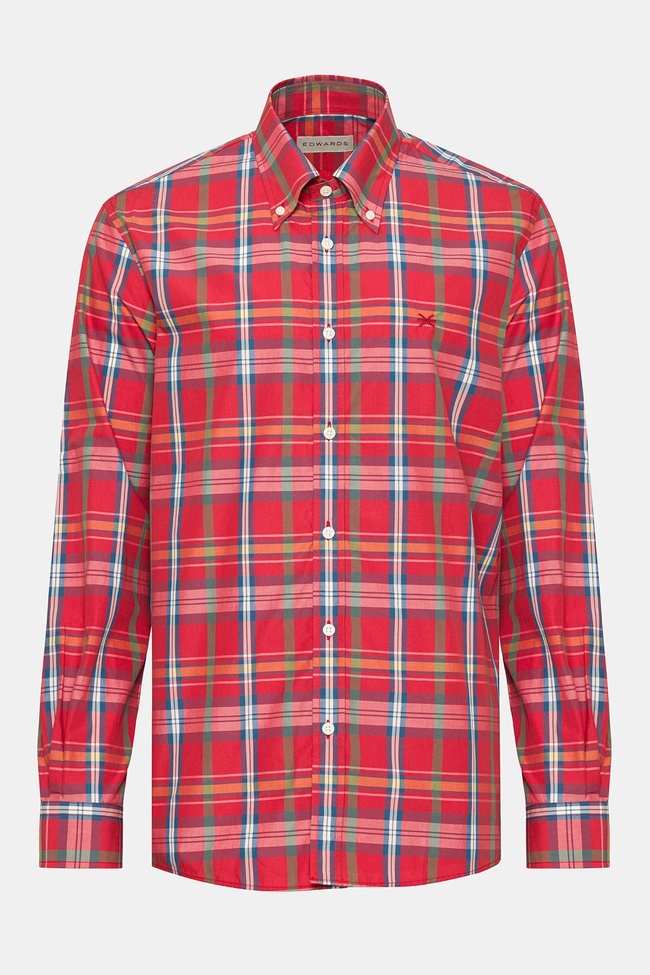  Erkek Kırmızı Cooper Fit Düğmeli Yaka Spor Gömlek