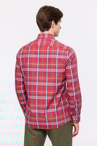  Erkek Kırmızı Cooper Fit Düğmeli Yaka Spor Gömlek