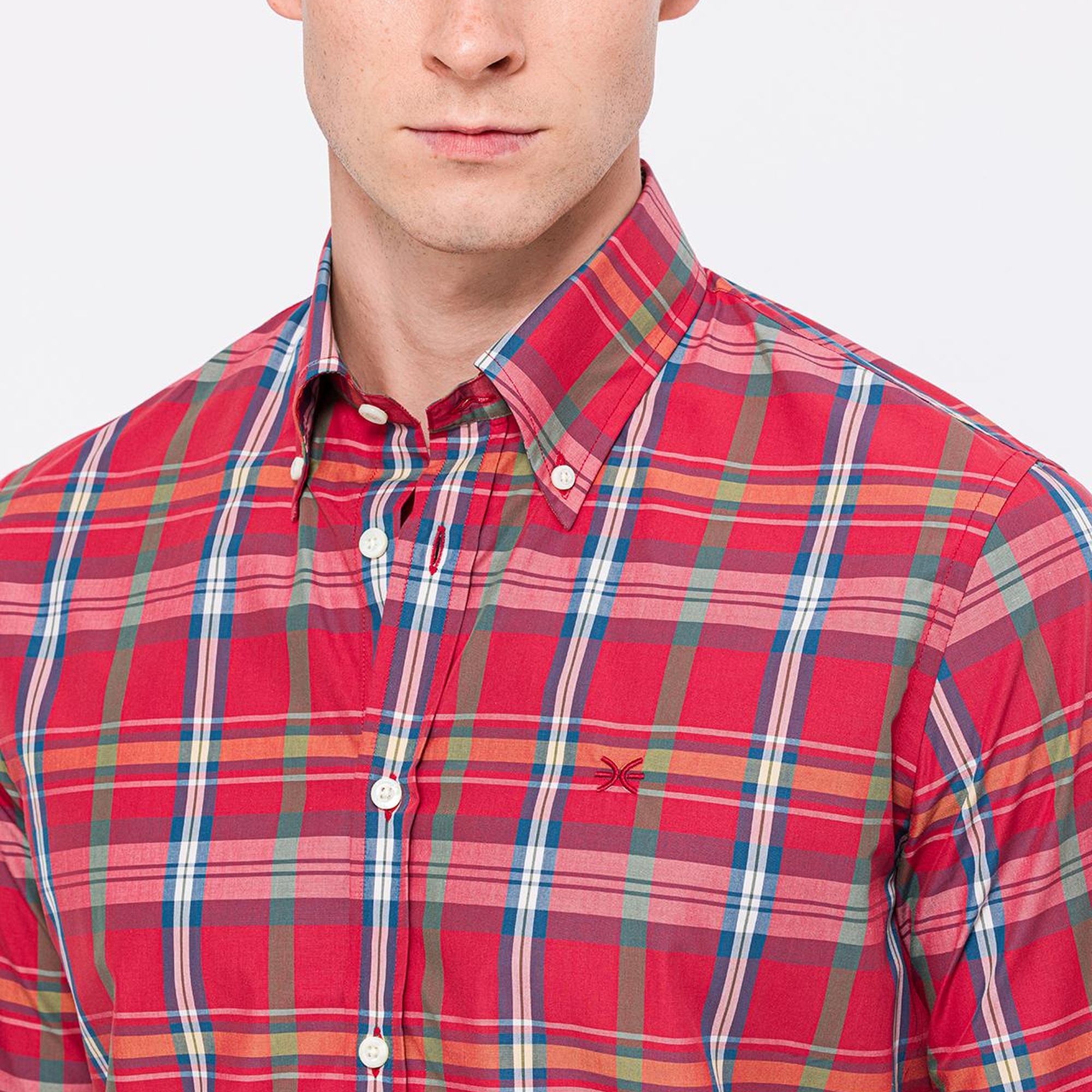 Erkek Kırmızı Cooper Fit Düğmeli Yaka Spor Gömlek