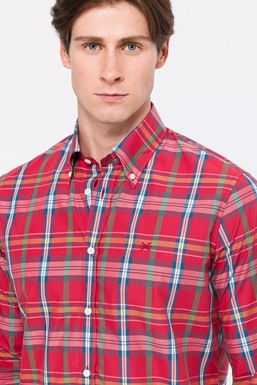  Erkek Kırmızı Cooper Fit Düğmeli Yaka Spor Gömlek